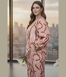 S & D Attire Rayon Self Design Women Top with Pyjama ( Peach )