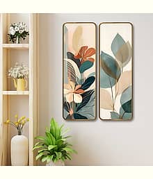 SAF Abstract Botanical Floral Wall Panel Set of 2 | Sparkle Lamination MDF Wall Art | Modern Nature-Inspired Decor for Living Room, Bedroom & Hallway