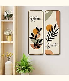SAF Relax & Soak Abstract Wall Panel Set of 2 | Sparkle Lamination MDF Wall Art | Minimal Botanical Décor for Bedroom, Living Room & Bathroom Walls