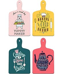 SAF Set of 4 MDF Paddle Board Wall Decor | Kitchen Quote Art with Cute Chef & Tea Designs ? Yummy Maker, Bakers Make the World Better | Cooking & Baki