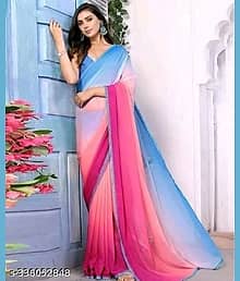 SAREEYA16 Georgette Printed Regular Saree With Unstitched Blouse Piece ( Multicolor )