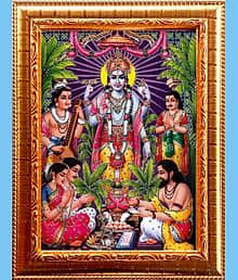 SATYANARAYAN VISHNU Golden Photo Frame with 6.75 inch (Width) x 8.75 inch (Length) inch Photo fitted With Wall Hanging Mount