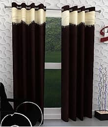 Tanishka Fabs Solid Semi-Transparent Eyelet Door Curtain 7 ft Pack of 2 -Brown