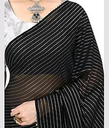 SHIV TEXTILES Art Silk Solid Regular Saree With Unstitched Blouse Piece ( Black )