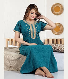 SHLOKE Sea Green Cotton Women's Nightwear Nighty & Night Gowns ( Pack of 1 )