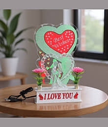 SHUBHSAN Romantic LED Acrylic Love Couple Showpiece with Heart Design | I Love You Table Lamp Gift for Girlfriend Boyfriend Wife Husband | Anniversary