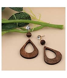 SILVER SHINE Stylish Light Weight Diamond Wooden Earrings For Girls and Women