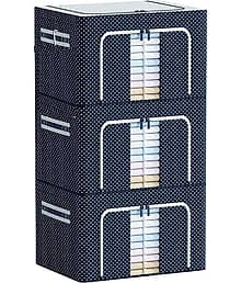 SKYVILLA 66 LTR Foldable Steel Frame Cloths Zip Organizer Bag and Oxford Fabric Storage Living Cover Boxes For Wardrobe Shelves Clothes, Sarees, Bed S