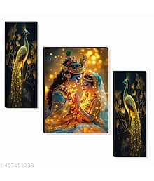 SNDArt Set Of 3 Radha Krishna Wall Paintings For Wall Decor Gift Items 12 x 18 inch