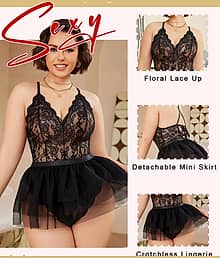 SSoShHub Black Polyester Women Baby Doll Dress Without Panty