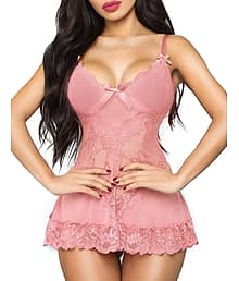 SSoShHub Pink Polyester Women Baby Doll Dress With Panty