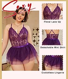 SSoShHub Purple Polyester Women Baby Doll Dress Without Panty
