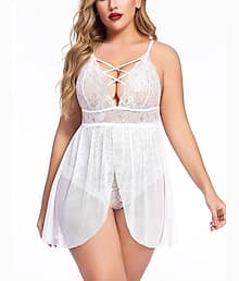 SSoShHub White Polyester Women Baby Doll Dress Without Panty