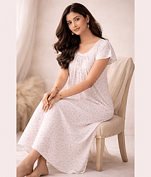 SUCHITRA STORE Cotton Printed Women Regular Nighty ( White )
