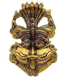 Metal Narsingh Kirtimukha Wall Hanging with Shesh Naag (GoldNajarbattu) Decorative Showpiece - 15 cm (Metal, Gold)