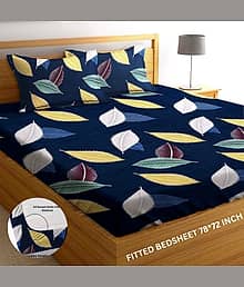 SWIZIER Cotton 1 King Fitted Bedsheet with 2 Pillow Covers ( 198 cm x 182 cm ) , Multi