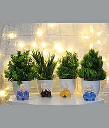 Sanol Set of 4 Table Flower top Bonsai for home shop office decoration gift Bonsai Wild Artificial Plant with Pot (18 cm, Yellow)