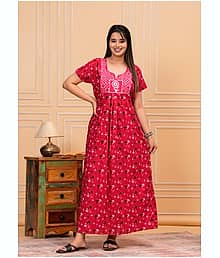 Shri Krishna Fabric Pink Cotton Women's Nightwear Nighty & Night Gowns ( Pack of 1 )