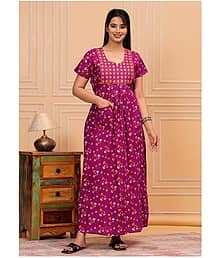 Shri Krishna Fabric Purple Cotton Women's Nightwear Nighty & Night Gowns ( Pack of 1 )