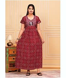 Shri Krishna Fabric Red Cotton Women's Nightwear Nighty & Night Gowns ( Pack of 1 )