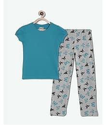 Sini Mini Pack of 1 Girls Cotton Top With Pajama ( Dark Blue )