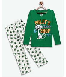 Sini Mini Pack of 1 Girls Cotton Top With Pajama ( Dark Green )