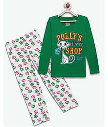 Sini Mini Pack of 1 Girls Cotton Top With Pajama ( Green )