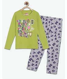 Sini Mini Pack of 1 Girls Cotton Top With Pajama ( Olive )