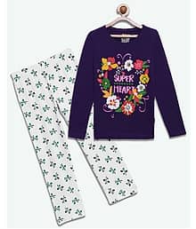 Sini Mini Pack of 1 Girls Cotton Top With Pajama ( Purple )