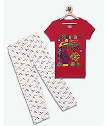 Sini Mini Pack of 2 Girls Cotton Top With Pajama ( Red )