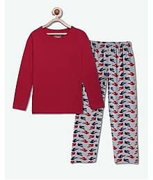 Sini Mini Pack of 1 Girls Cotton Top With Pajama ( Red )