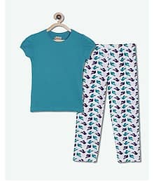 Sini Mini Pack of 1 Girls Cotton Top With Pajama ( Spanish Blue )