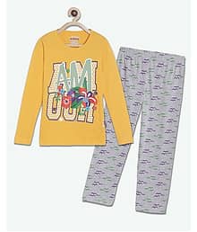 Sini Mini Pack of 1 Girls Cotton Top With Pajama ( Yellow )