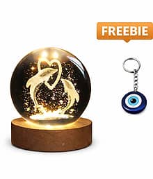 3D Dolphin LED Lamp ? Magical Crystal Ball Night Light for Room Décor Decorative Showpiece - 7 cm (Crystal, Multicolor)