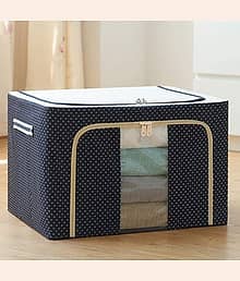SuneshCreation Foldable Large (66L) Rectangular Storage Box with Clear Window and Sturdy Zipper, Polka Dot Pattern, Clothes Organizer for Clothes, Sar
