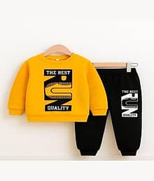 TEENS LAND Pack of 1 Unisex Cotton Blend T-Shirt & Trackpants Set ( Yellow )