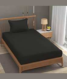 TEXIVA Grey Cotton 1 Single Bedsheet with 1 Pillow Cover ( 225 cm x 152 cm )
