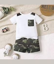 TINY TRENDZ Pack of 1 Unisex Cotton Blend T-shirt & Shorts Set ( White )