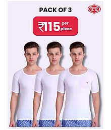 TT Pack of 3 Cotton Half Sleeve Vest For Men ( White )
