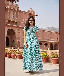 Tankirti Cotton Printed Women Regular Nighty ( Blue )