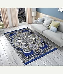 The Fresh Livery Blue Cotton Carpet Floral 4.5x6 Ft