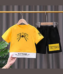 TitTom Pack of 1 Boys Cotton T-Shirt & Shorts Set ( Mustard )