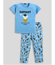 Todd N Teen Pack of 1 Girls Cotton Top With Pajama ( Blue )