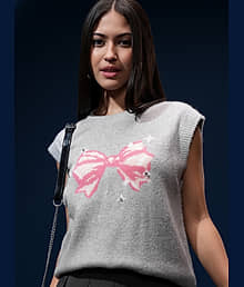 Tokyo Talkies Women Acrylic Round Neck Sweater Vest ( Multicolor )