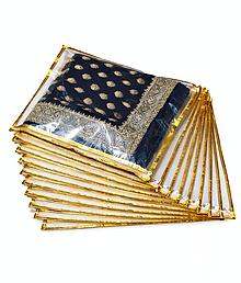 Transparent PVC Saree Cover with Golden Border | Saree Storage Organizer with Zip | Reusable Saree Cover for Wardrobe | Dust & Moisture Protection | P