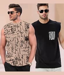 Tripr Pack of 2 Cotton Blend Basic Vest For Men ( Multicolor7 )