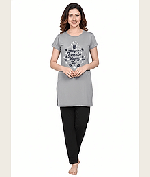 Urban Trees Cotton Blend Solid Women T-shirt with Pyjama ( Red )