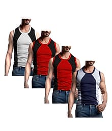 VEE SAA Pack of 4 Cotton Gym Vest For Men ( Multicolor )