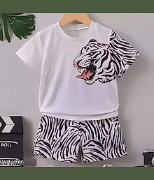 VELION Pack of 1 Boys Cotton Blend T-Shirt & Shorts Set ( White )