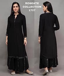 VIVVANENTERPRISE Women Rayon Solid A-line Kurti With Palazzo ( Black )